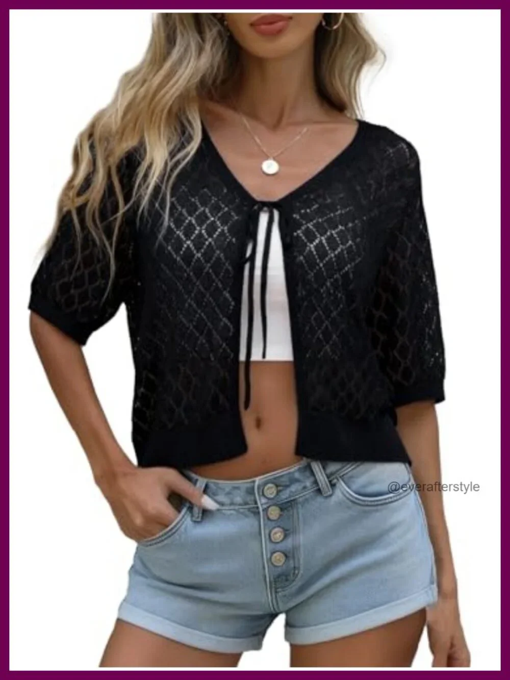 Boho Crochet Shrug Cardigan Tie Front Short Sleeve Summer Cover Up
